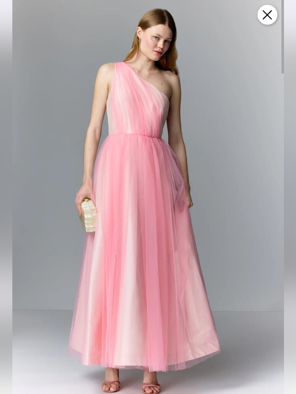 BADGLEY MISCHKA ONE SHOULDER TULLE GOWN SIZE 8 MSRP $850
